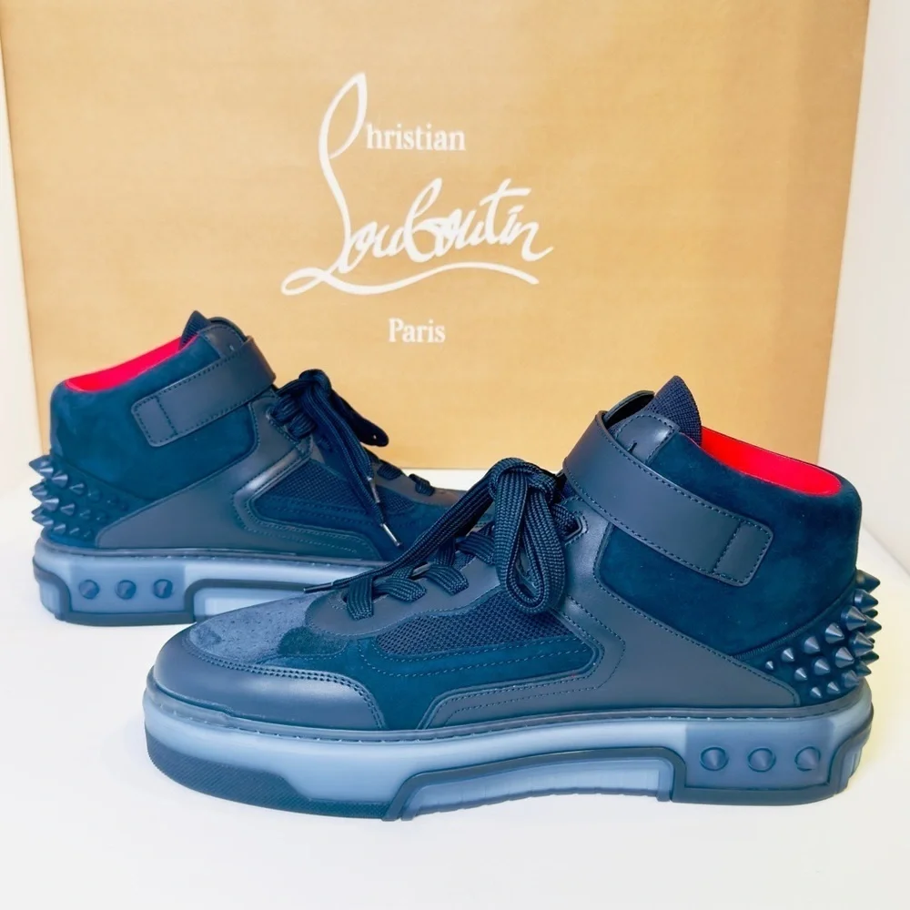 Christian Louboutin Astroloubi Mid-top Sneakers Navy Blue Suede Leather EU-44.5